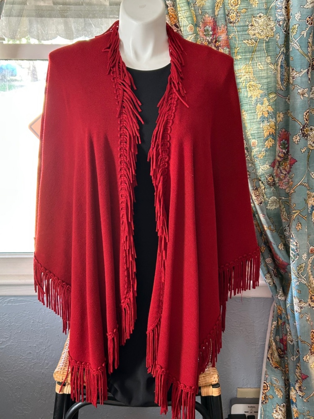 Coldwater Creek Red Knit Shawl with Fringe